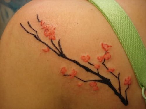 Left Back Shoulder Beautiful Cherry Blosoom Tattoo